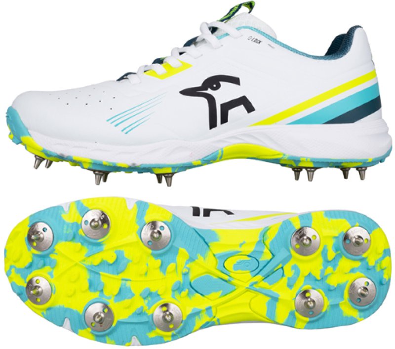 Kookaburra KC 3.0 (White/Aqua/Yellow) Spike Junior Cricket Shoes